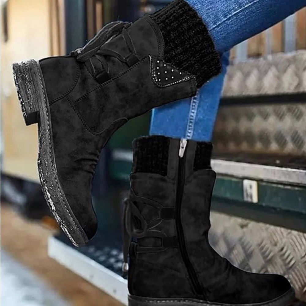 NWT Yasirun Womens Black Ribbed Cuff Boot Size 6.5 - Picture 2 of 2